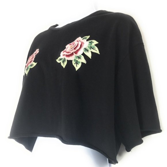 Divided Black Embroidered Rose Crop Top … - Picture 2 of 7